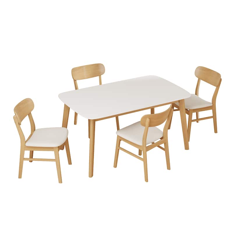 5-Piece Dining Set – Solid Wood Table with 4 Upholstered Wooden Chairs‌