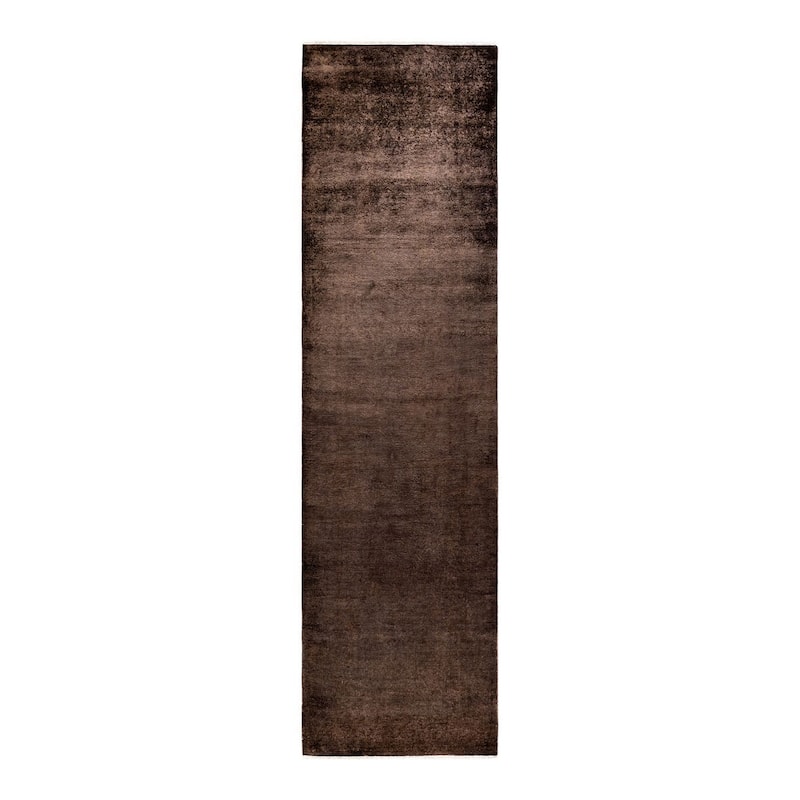 Overton Hand Knotted Wool Vintage Inspired Modern Contemporary Overdyed Brown Area Rug - 3' 1" x 11' 7"