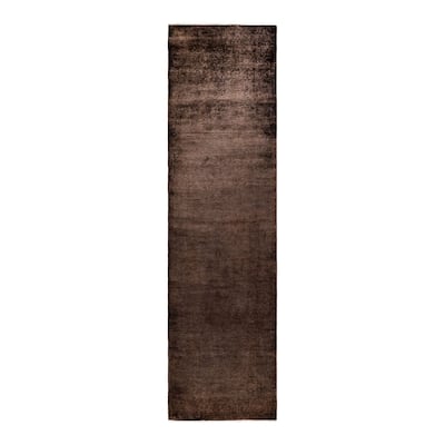 Overton Hand Knotted Wool Vintage Inspired Modern Contemporary Overdyed Brown Area Rug - 3' 1" x 11' 7"