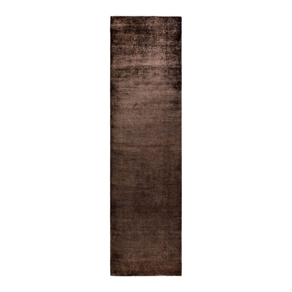 Overton Hand Knotted Wool Vintage Inspired Modern Contemporary Overdyed Brown Area Rug - 3' 1" x 11' 7"
