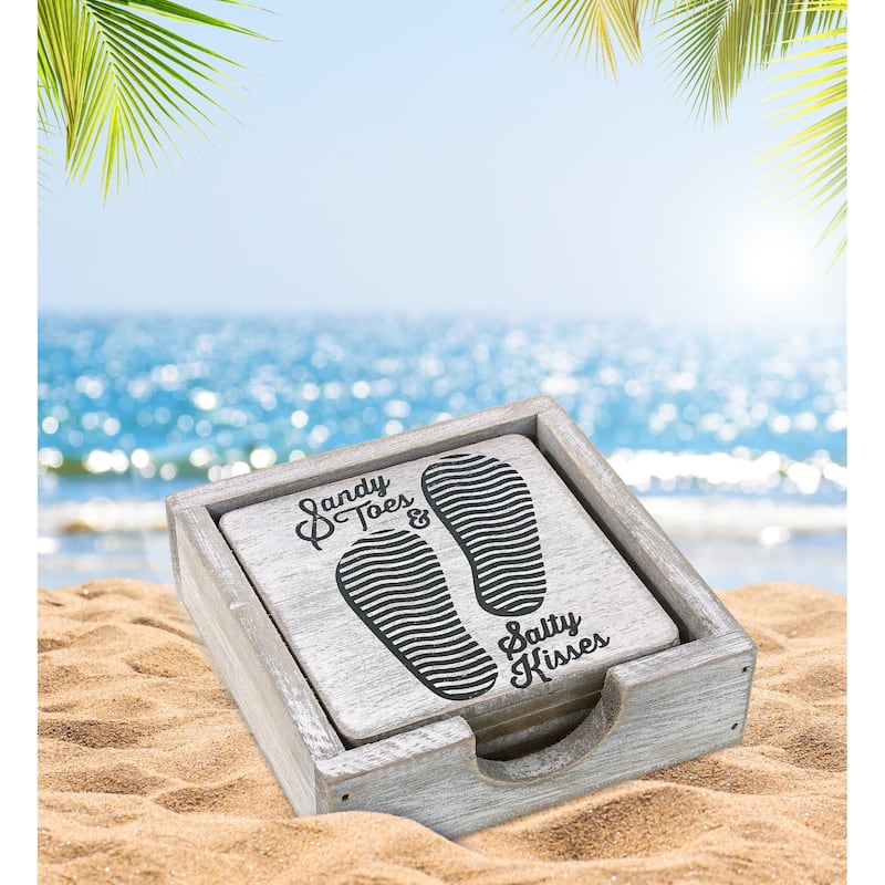 CoTa Global Coastal Coasters Set of 6, Coasters for Drinks with Holder - 4.9Lx4.9Wx1.5H inches.