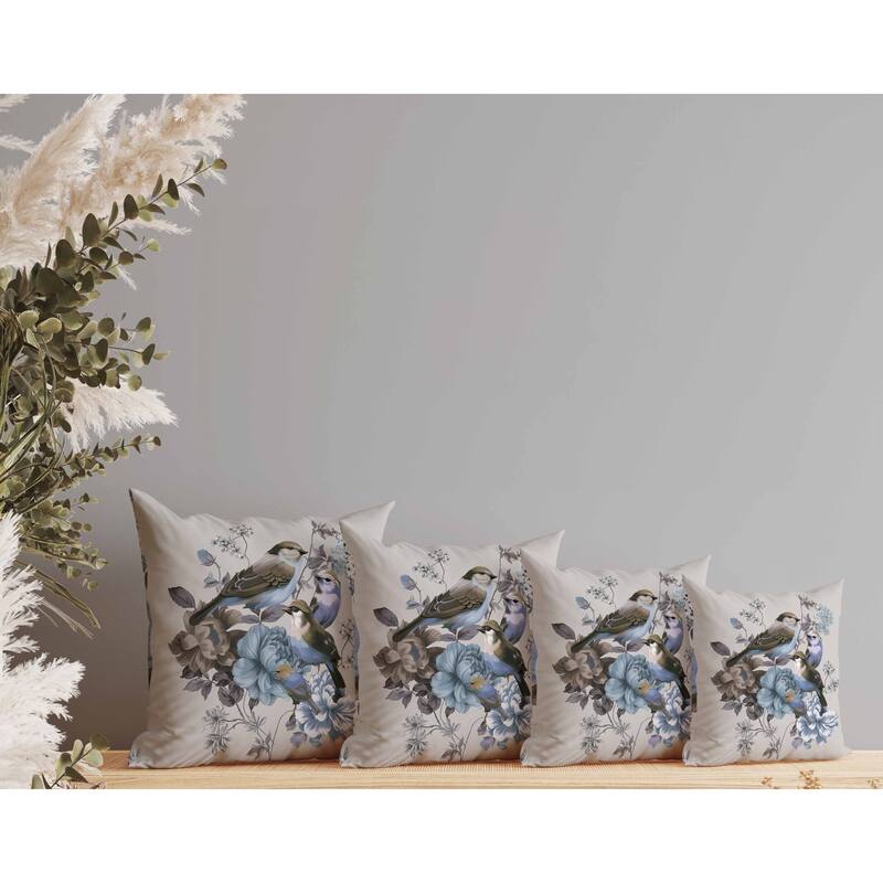 Petal Perched Birds Indoor/Outdoor Reversible Throw Pillow Silver and Crayola