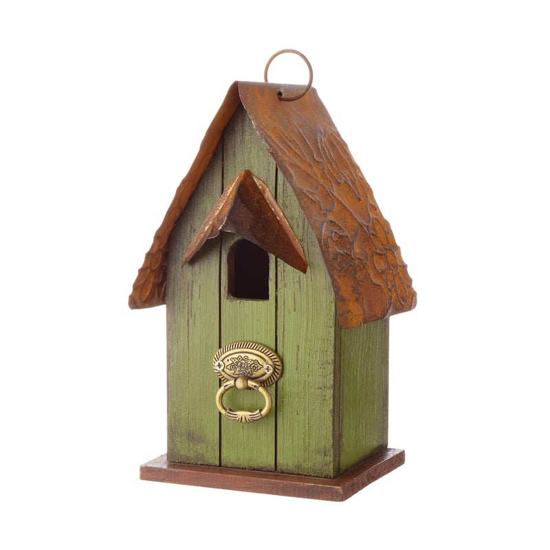 Glitzhome 11.75"H Wooden Hand Painted Distressed Birdhouse