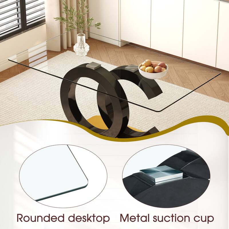 Luxury 7-Piece Dining Table Set 63-Inch Rectangular Glass Table with 6 Faux Leather Chairs Modern Kitchen Dining Table Set for 6