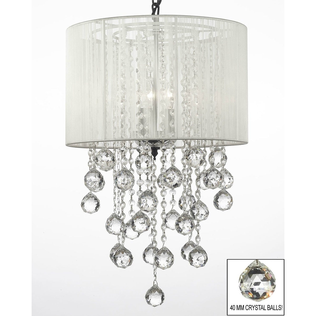 Crystal Chandelier Lighting With Large White Shade & Crystal Balls H24 W15 - Chandeliers For Bedrooms by Overstock.com