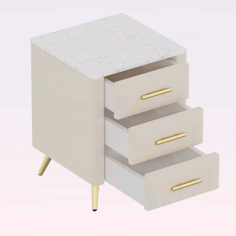 Upholstered Wooden Nightstand with 3 Drawers