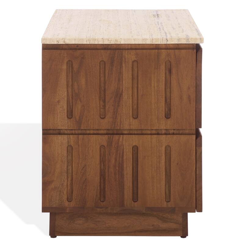 SAFAVIEH Couture Kaylissa Travertine Top 2-Drawer Nightstand