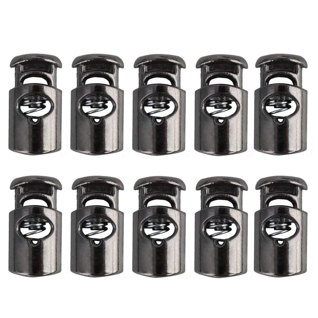 10pcs Cord Lock Stoppers Spring End Toggle Fastener Slider Organizer - Silver Black