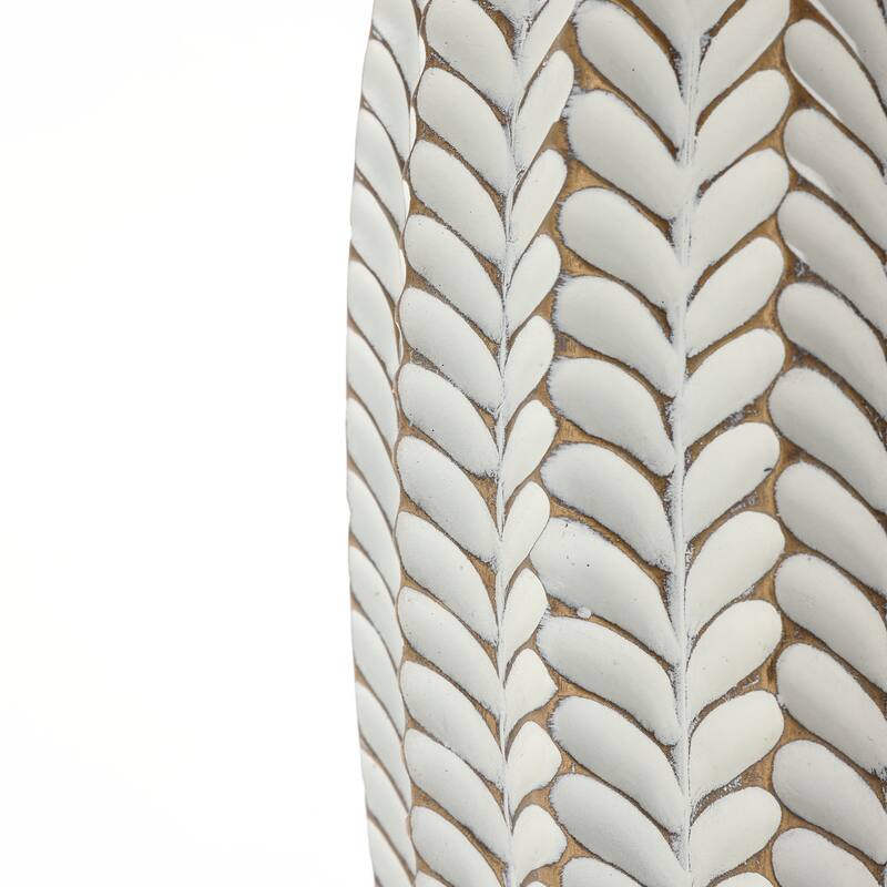 Modern White with Gold Geometric Pattern Polyresin Vase