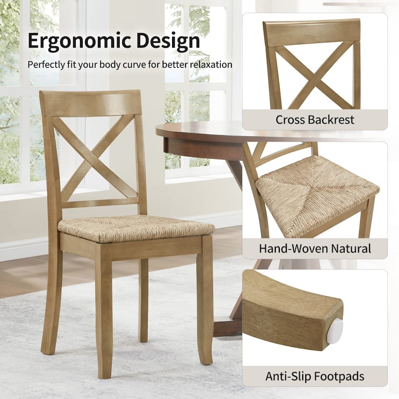 Bohemian 17" W Natural Weave Seagrass Rattan Seat Cross Back Dining Chairs