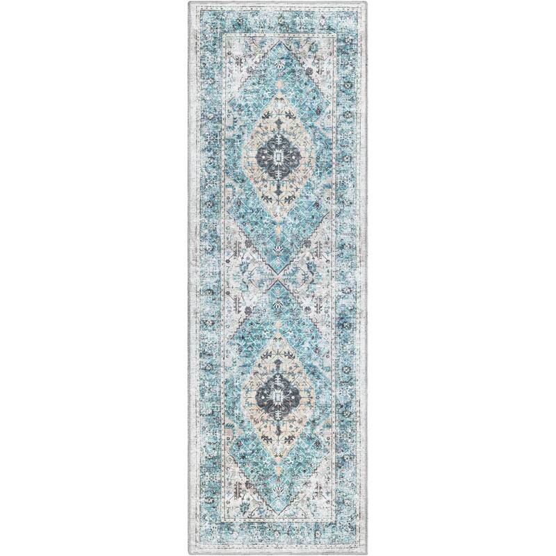 Traditional Tira Collection Area Rug - 2'x6' - Seaglass