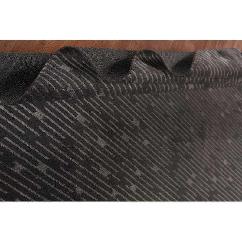 Striped Black Nepalese Indian Area Rug Hand-Knotted Wool Carpet - 9'0" x 11'8"