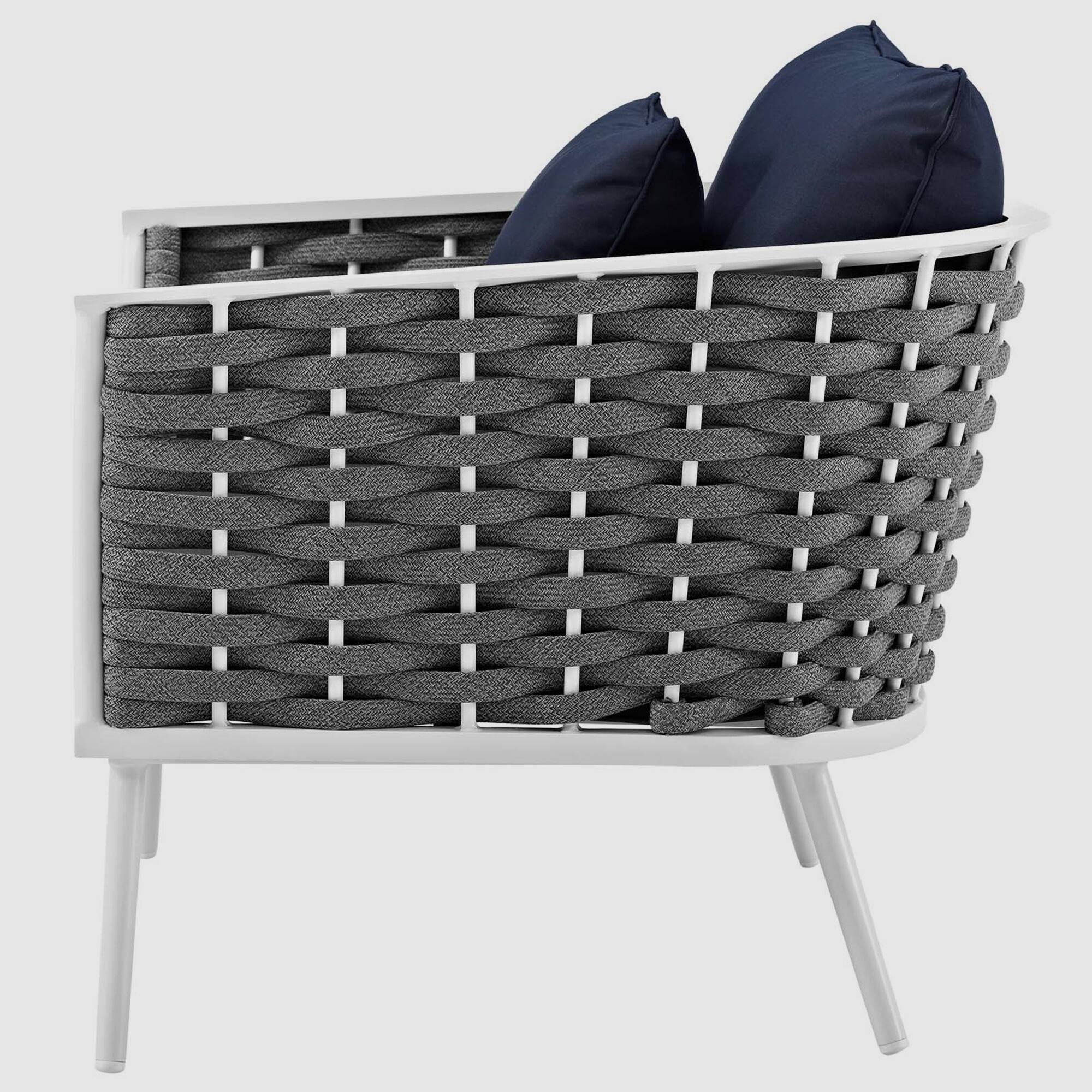 Richmond Modern Grey and White Outdoor Dining Chair with Blue Cushions