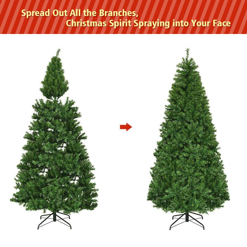 Gymax 5-9FT Pre-Lit Christmas Tree Hinged Artificial Tree w/ Metal