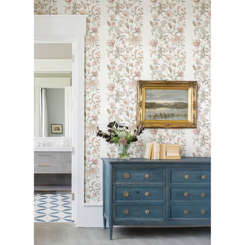 A-Street Prints Teonna Light Pink Floral Stripe Wallpaper