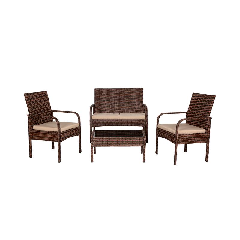 Sonoma 4 Piece Wicker all-weather Conversation Set with Cushions & Coffee Table