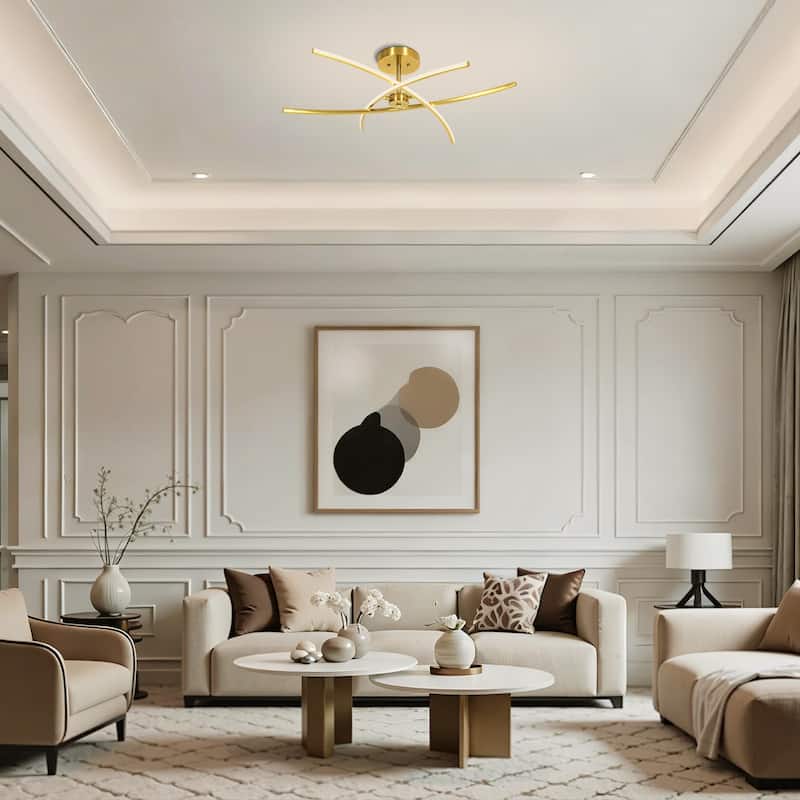 1-Light Cross-Arc Tube LED Flush Mount Ceiling Light with Warm 3000K Light for Living Room