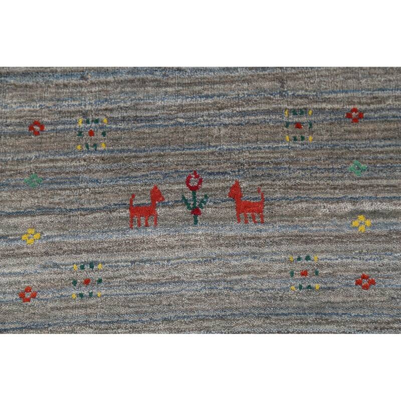All-Over Striped Gabbeh Oriental Area Rug Hand-Knotted Wool Carpet - 8'2"x 9'9"