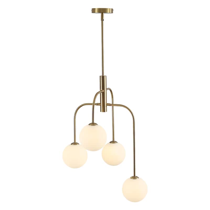 4 - Light Dimmable Sputnik Modern Linear Chandelier with White Glass Shade - Brushed Gold