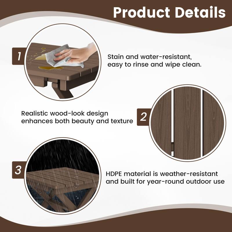 Outdoor Patio HDPE Foldable Side Table, Waterproof & Weather Resistant