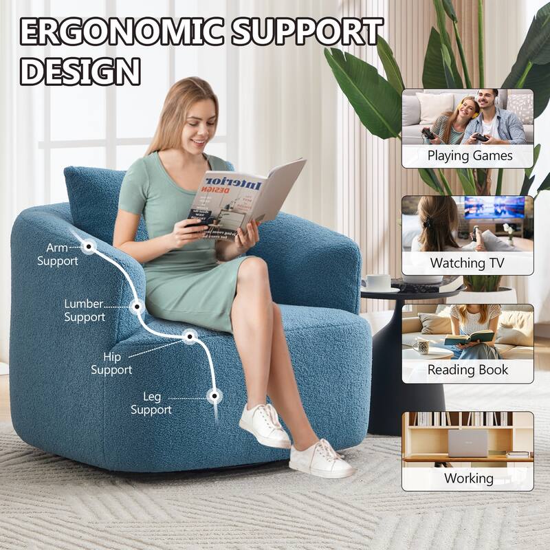 Swivel Round Sofa Chaise, Upholstered Sofa Chair with One Soft Pillow, Single Sofa with Adjustable Pillow