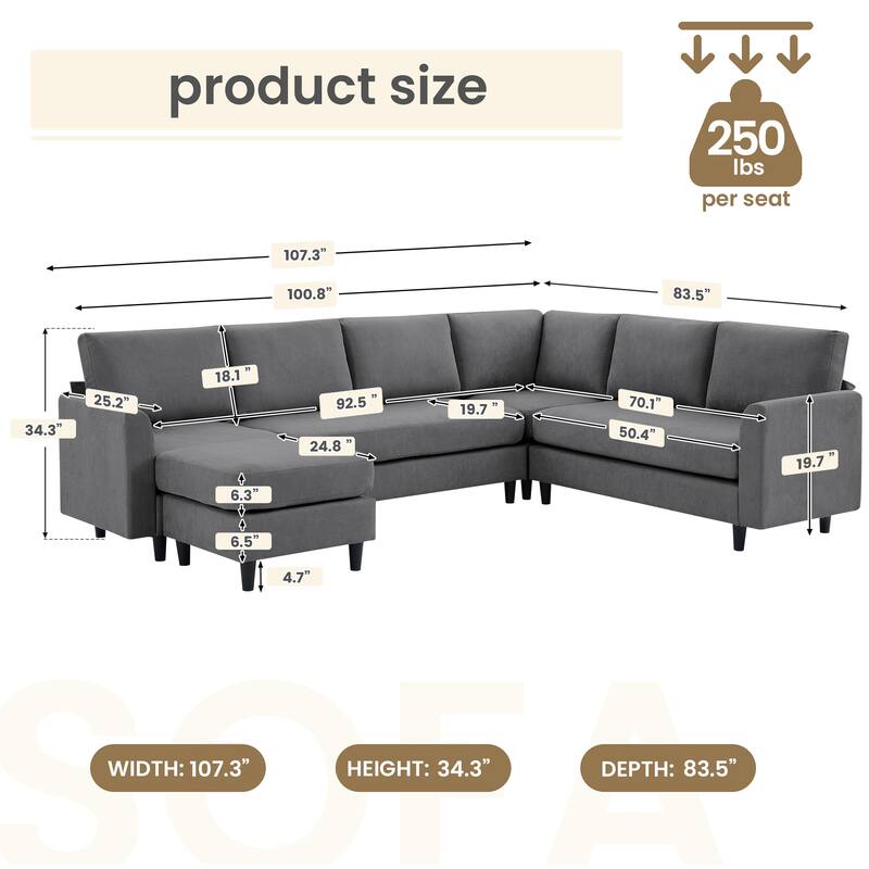 Snow Velvet Sectional Sofa