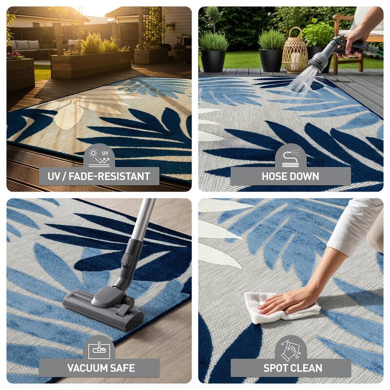 World Rug Gallery Indoor/Outdoor High-Low Textured Area Rug, Palm Easy-Clean Patio Rug