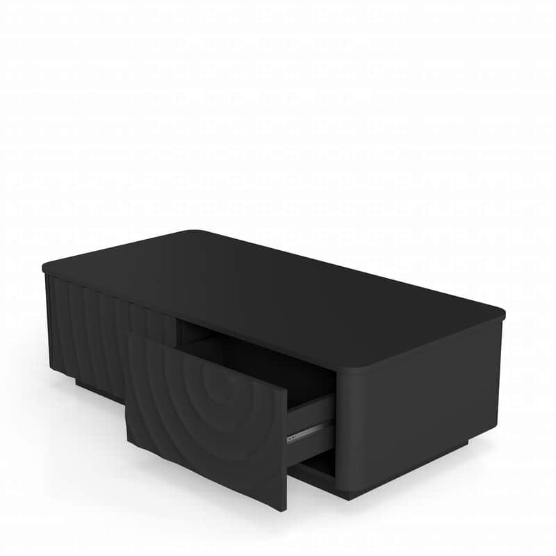 Mid Century 47" Rectangle Coffee Table with Unique Wave Texture and Safe Rounded Corner Design for Living Room