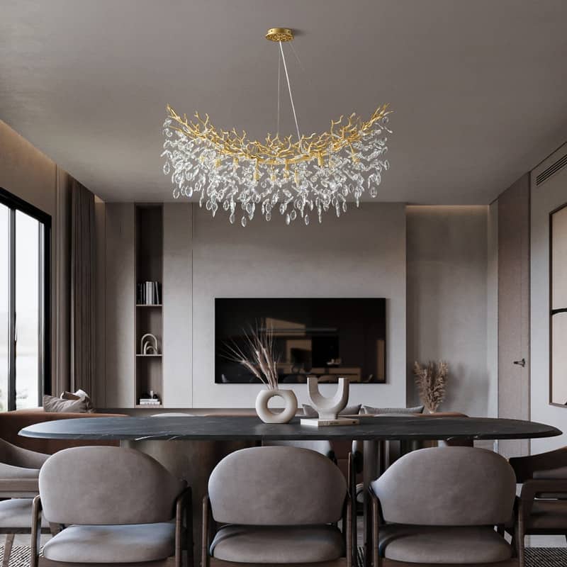 Modern Branch Crystal Linear Chandelier, 1100-1830mm Dining Pendant Light