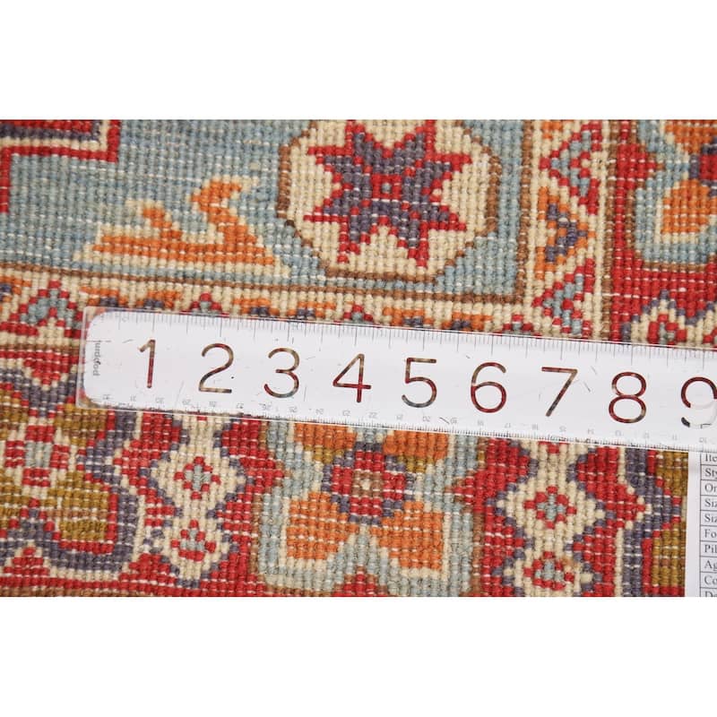 Geometric Blue Kazak Foyer Rug Hand-Knotted Wool Carpet - 2'10"x 4'3"