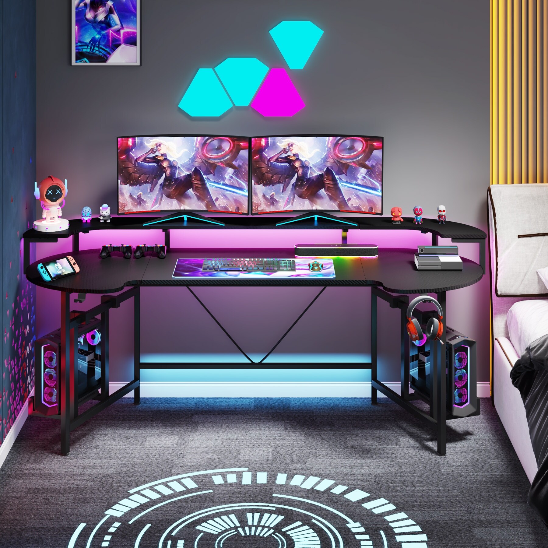 Gaming Desk with Monitor Shelf 75 inch PC Computer Desk with LED Strip On Sale Bed Bath Beyond 37071864