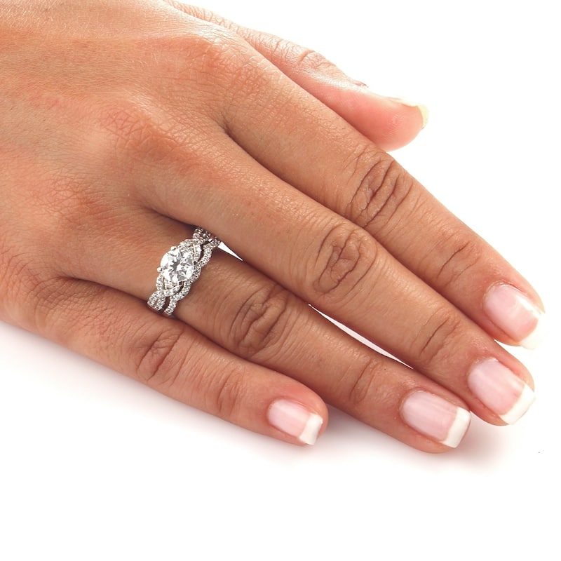 Auriya 14k Gold 1ctw Braided Twist Round Diamond Engagement Ring Set
