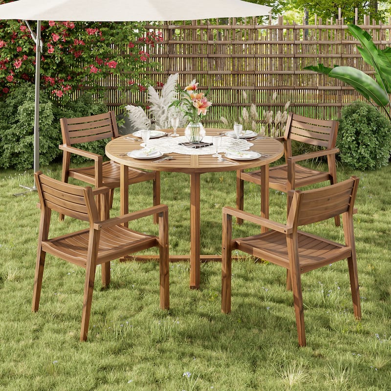5-Piece Outdoor Dining Set with Acacia Wood Chairs and Round Table for Patios and Gardens