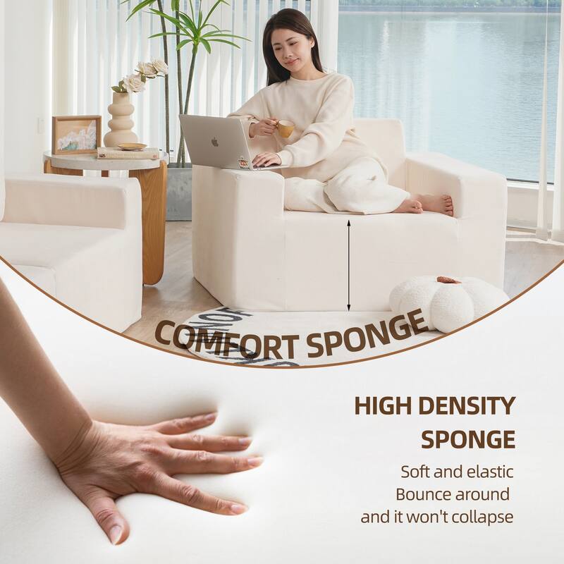 Sofa in a box Foam Sofa Couch with Pillow, Bean Bag Chairs for Adults Stuffed High-Density Foam, Large Bean Bag Single Sofa