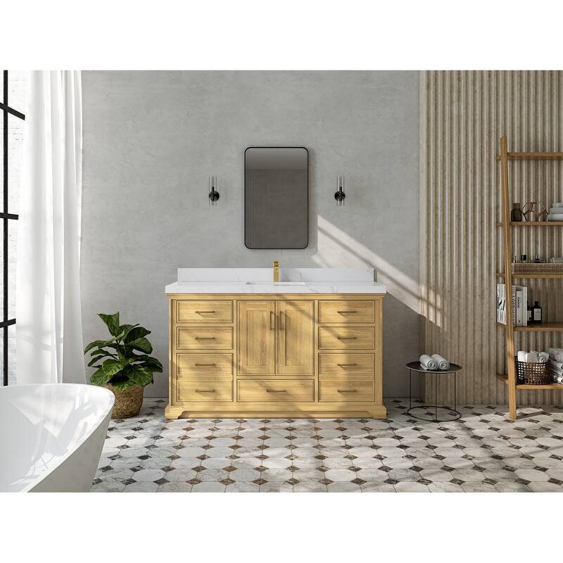 Willow Collections 60 in. W x 22 in. D Charlotte Teak Single Sink Bathroom Solid Teak Vanity with Countertop