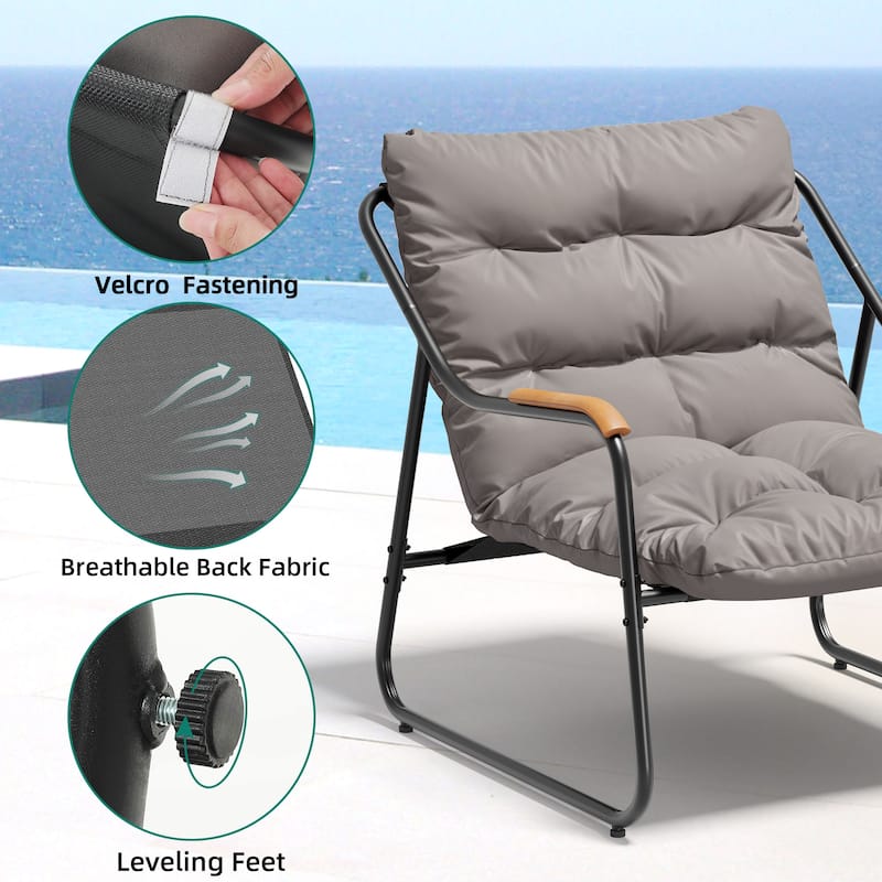Moasis Outdoor Patio Lounge Chair Cushioned Accent Chair with Ottoman and Foam Headrest