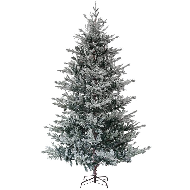 6/9FT Artificial Hinged Christmas Tree with Snow Flocked Tips & Foldable Metal Stand - Green - 9 Foot