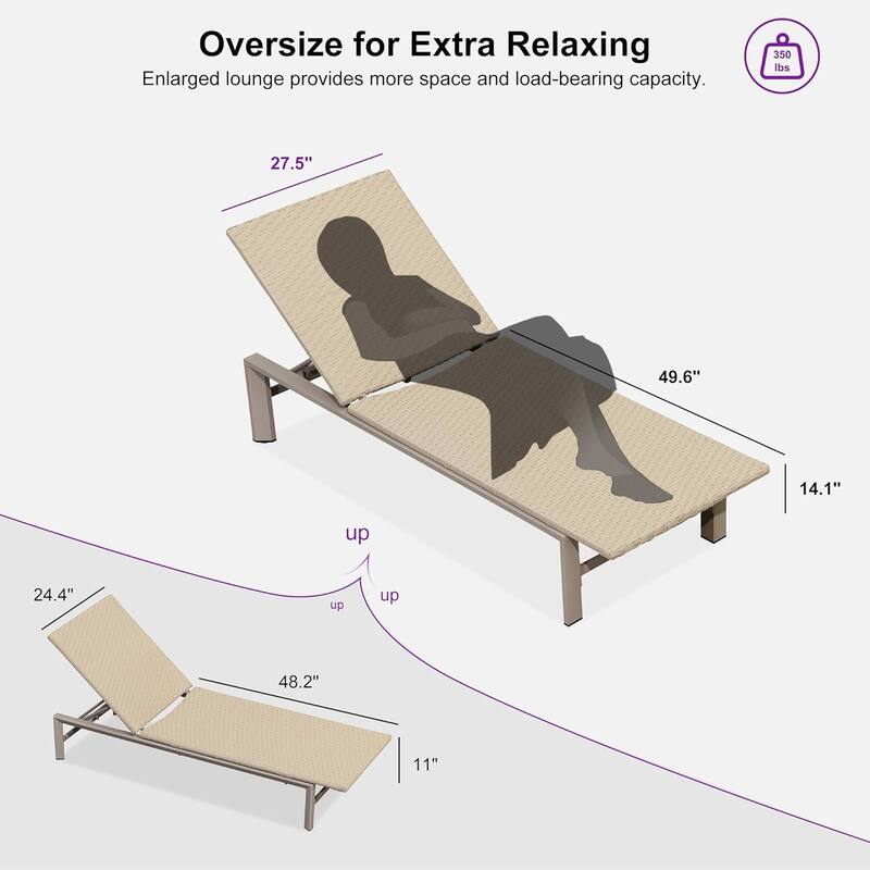 PURPLE LEAF Patio Wicker Chaise Lounge , Aluminum Outdoor Pool Lounge Chair with Adjustment Backrest