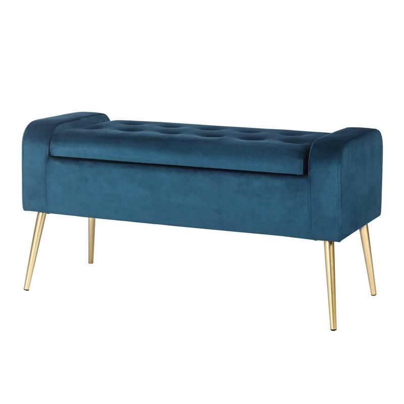 Adeco Upholstered Storage Ottoman Entryway Bench with Metal Legs