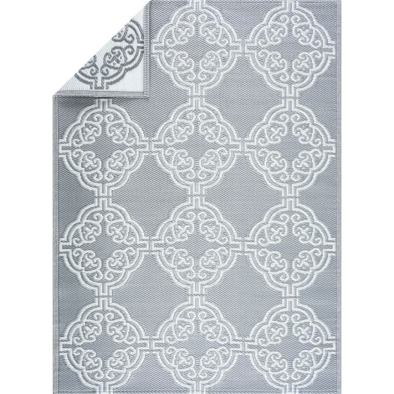 Marrakech Design 100% Eco-friendly Lightweight Plastic Outdoor Mat/Rug - 5'x7' - Gray&White