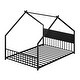 preview thumbnail 32 of 34, Twin Size Kids' House Bed Frame with Canopy, Built-In Multi-Color LED Lights, Sturdy Metal Slats, Low-Profile Design