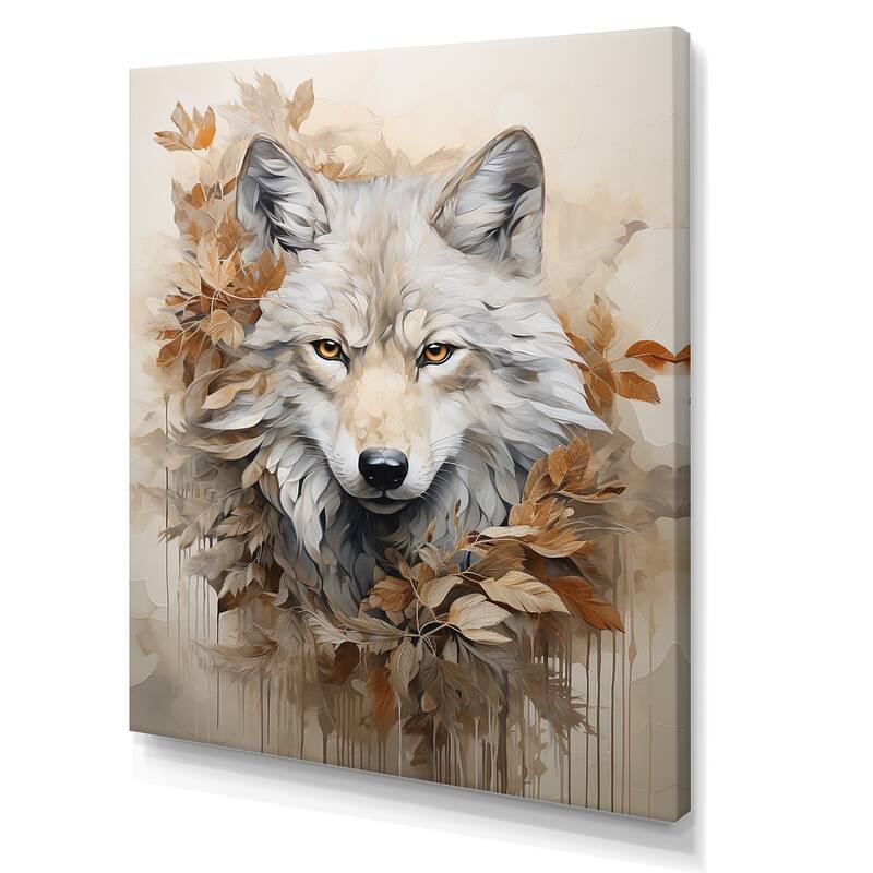 Designart "Minimalism Beige Wolf Expression I" Wolf Animal Wall Art