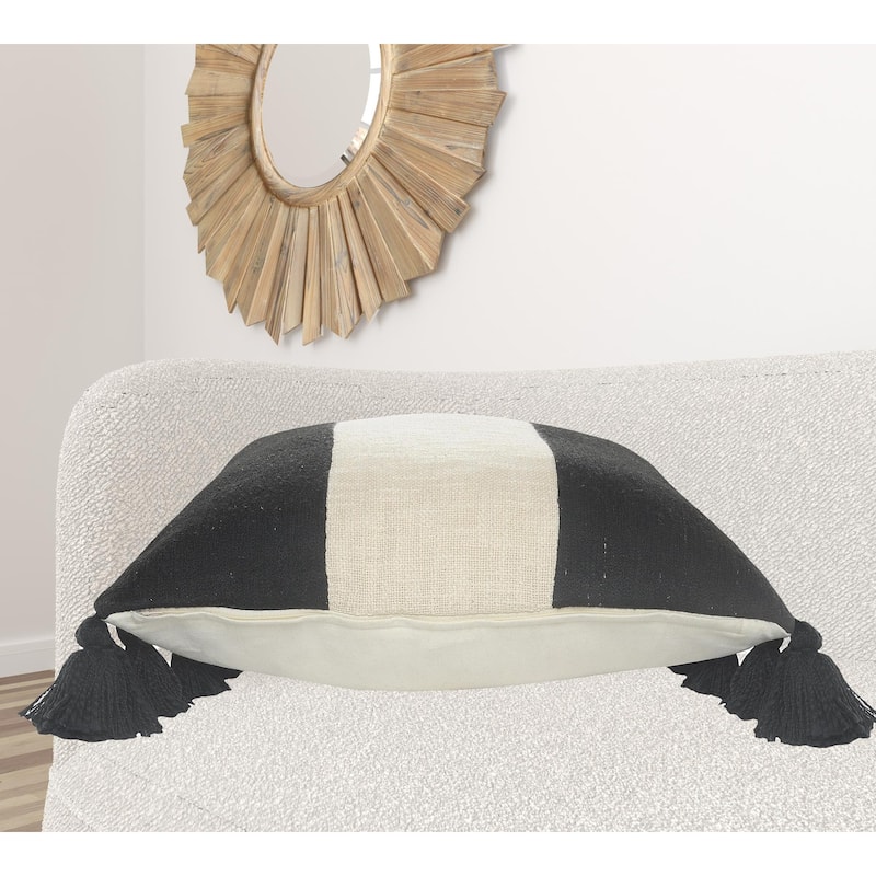 HomeRoots 20" X 20" Black And Ivory 100% Cotton Striped Zippered Pillow