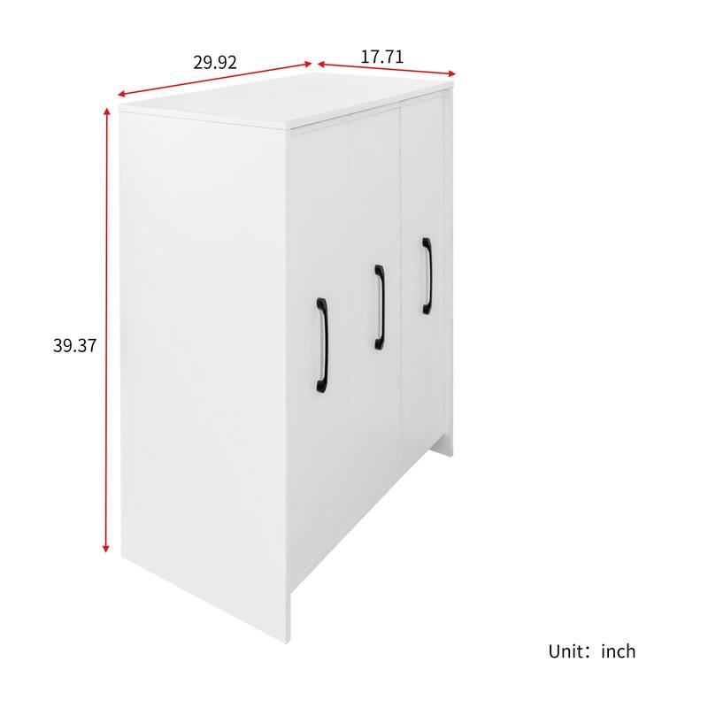 3-Tier Bookcase with Sliding Doors, Floor Standing Storage Cabinet with Wheels for Office, Bedroom and Living Room