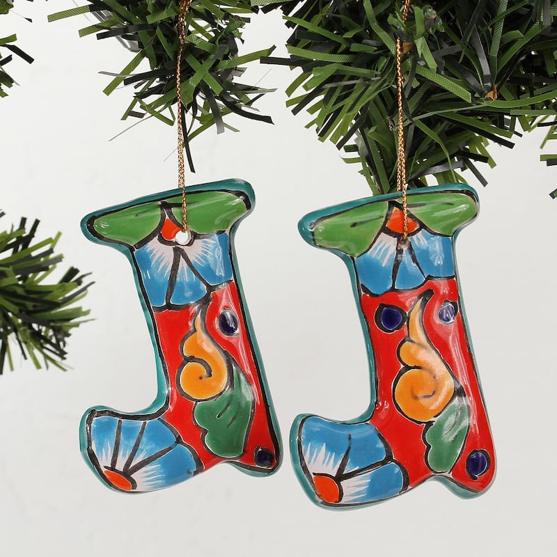 Novica Handmade Talavera Stockings Ceramic Ornaments (Set Of 4)