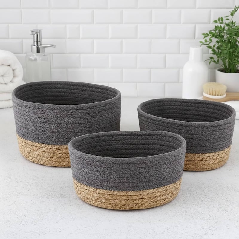 Cotton Storage Baskets Organizer Padang Set of 3 - 9 in. L x 5.9 in. D x 5.3 in. H