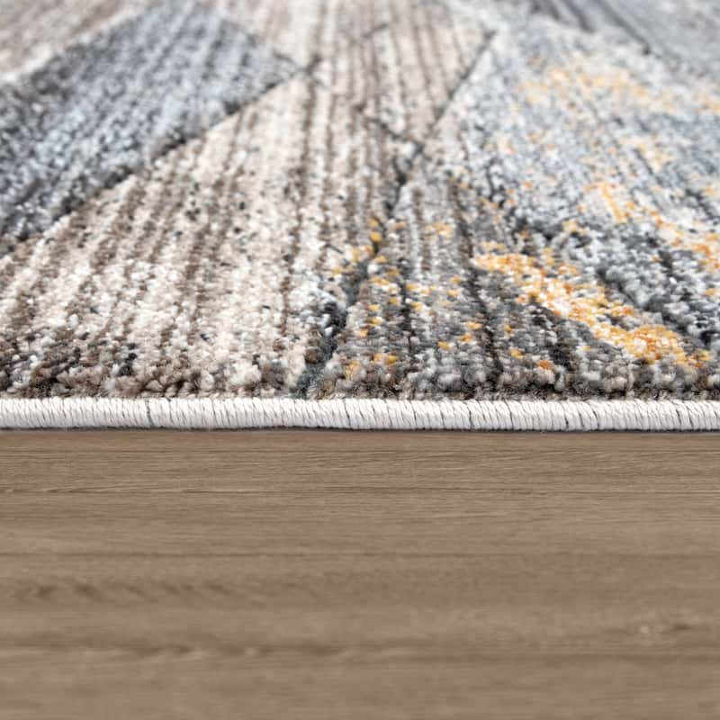 Modern Rug For Living Room, Abstract Design 3D Effect In Grey Yellow
