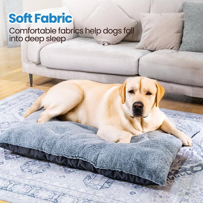 3-Size Fluffy Deluxe Dog Bed, Comfy Pet Sleeping Mat with Alcantara Upholstery and Anti-Slip Bottom, Washable Soft Puppy Pad - Grey - M