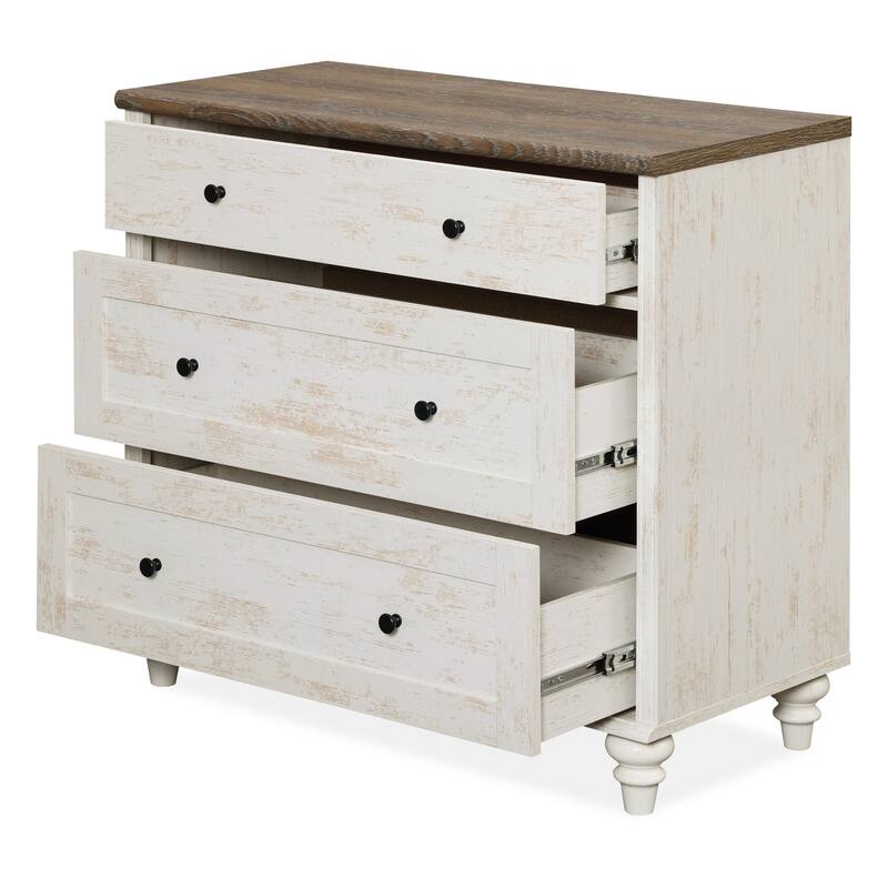 Farmhouse Nightstand with 3 Drawers, 34 inch