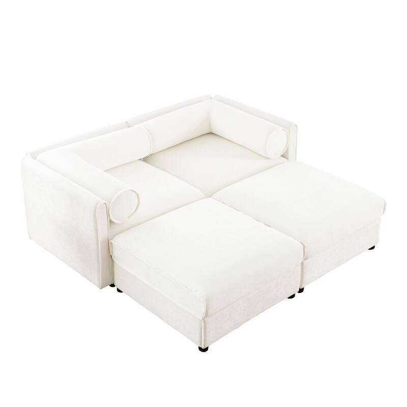 75.5" Chenille Upholstered 2-Seater Sleeper Modular Sectional Sofa with Storage Seat, DIY Combination